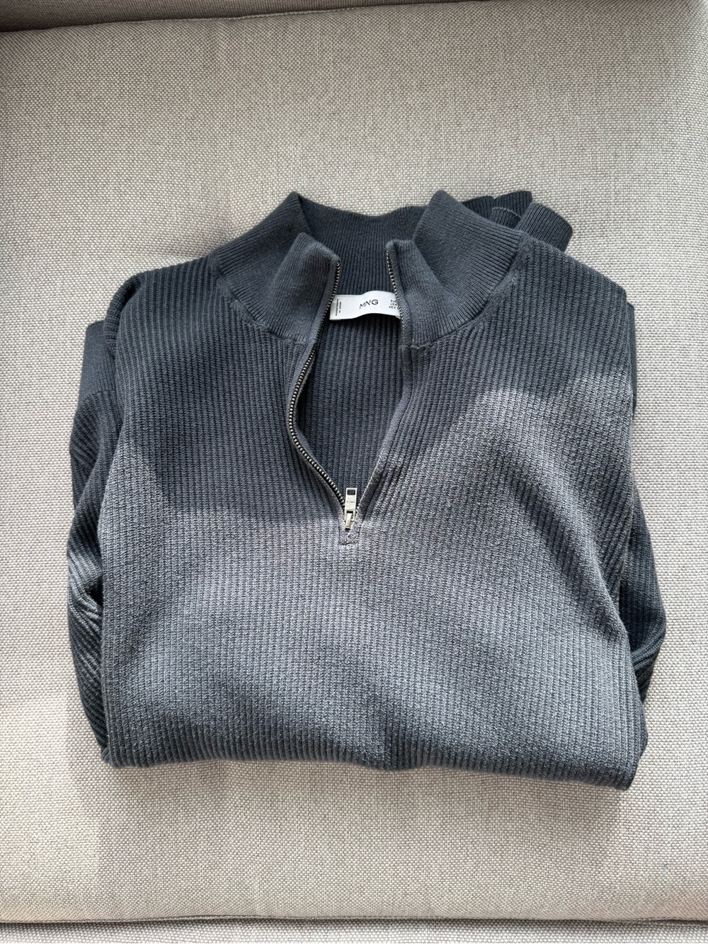 Mango Men's Light Blue Half-Zip Ribbed Sweater